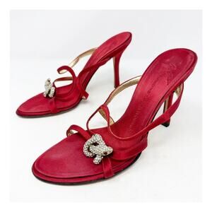 Giuseppe Zanotti Red Snake Crystal Strappy Sandal Heels Womens Size 6